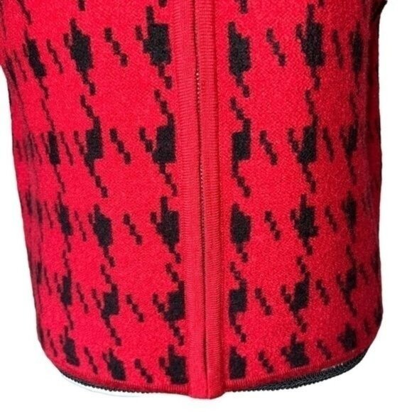 Crystal-Kobe Womens Wool Houndstooth Zip-Up Sweater Vest Red & Black Vintage Siz - Picture 10 of 11